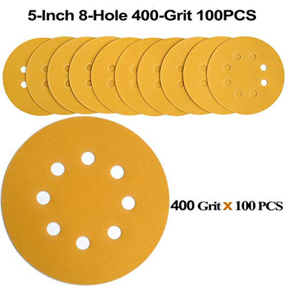 5-Inch 8-Hole Hook and Loop Sanding Discs 400-Grit, 100-Pack (100 Count)