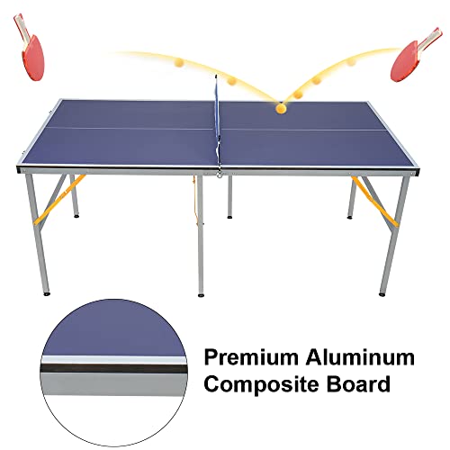 6FT/8FT/9FT Mid-Size Table Tennis Table Ping-Pong Table Set Foldable & Portable Table Indoor Outdoor for Family Game (Blue, 6FT)
