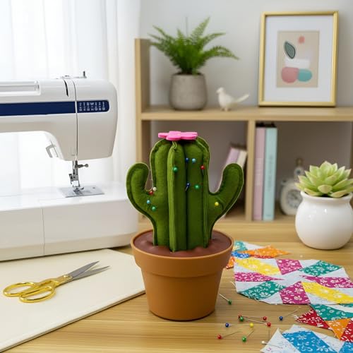 Saguaro Shaped Pin Cushion with Sewing Notions