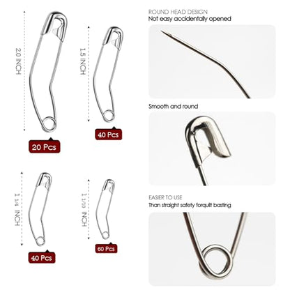 160 Pcs Curved Safety Pins for Quilting Basting Pins 28mm 32mm 38mm 54mm (160 Count)