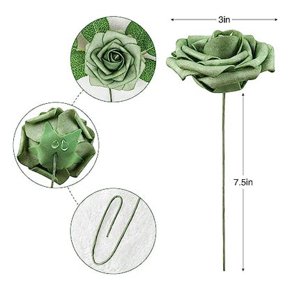 Green Rose 25pcs Real Looking Artificial Flowers w (25 Count)