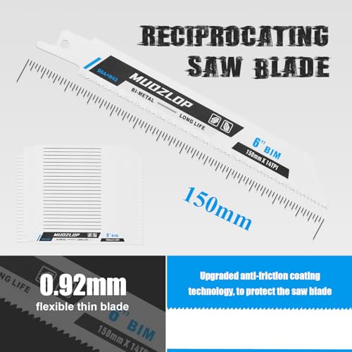 25Pack 6inch 14TPI Metal Reciprocating Saw Blades Set (25 Count)
