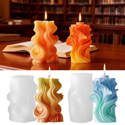 2 Pack 3D Wave Cylinder Silicone Candle Molds (2 Count)