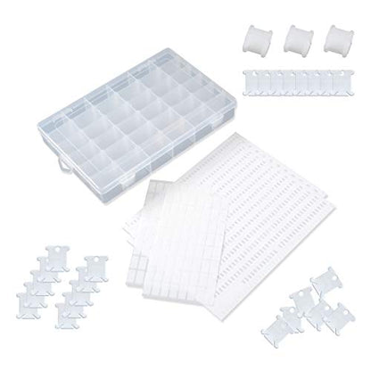 120 Pieces Plastic Floss Bobbins with 36 Grids Embroidery Floss Cross Stitch Organizer Box