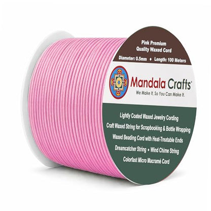 0.5mm Pink Cotton Waxed Cord for Jewelry Making (327 Foot)