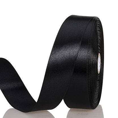 1 Inch Black Solid Satin Ribbon for Gift Wrapping (150 Foot)