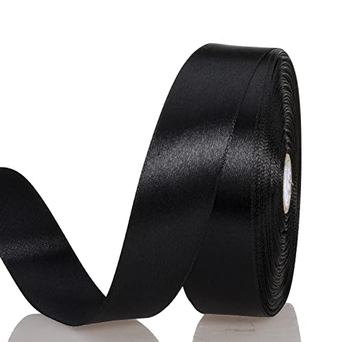 1 Inch Black Solid Satin Ribbon for Gift Wrapping (150 Foot)