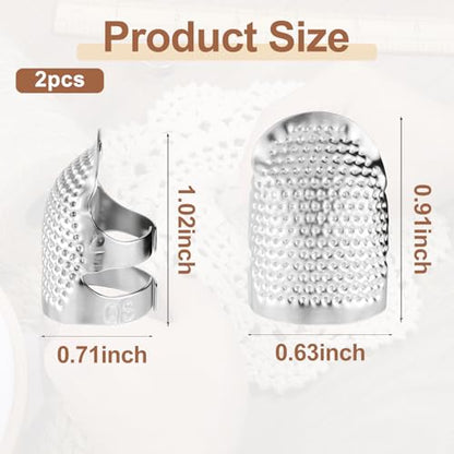 2 Pcs Thimbles Adjustable Ring Sashiko Needles Kits