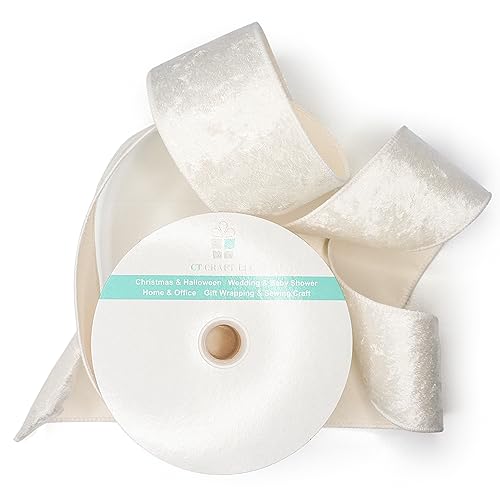 Ivory Velvet Ribbon 2.5 Inch x 10 Yards for Christmas Tree Topper Home Decoration Wreath Gift Wrapping DIY Craft (30 Foot)