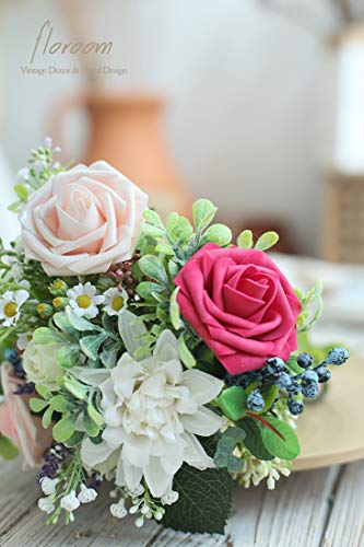 Artificial Flowers 25pcs Real Looking Fuchsia Foam Fake Roses with Stems for DIY Wedding Bouquets Bridal Shower Centerpieces Floral Arrangements Party Tables Home Decorations (25 Count)