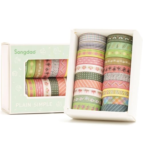 20 Rolls Basic Washi Tape Set Japanese Arts Adhesive Tapes Simple Patterns Decorative Masking Tape Sets for Craft (20 Count)