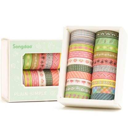 20 Rolls Basic Washi Tape Set Japanese Arts Adhesive Tapes Simple Patterns Decorative Masking Tape Sets for Craft (20 Count)