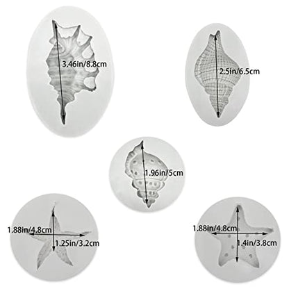 5 Pcs Seashell Starfish Silicone Mold Cake Fondant Silicone Mold Seashell Conch Baking Moldsfor DIY Cake Decoration Chocolate Candy Polymer Clay Crafting Projects (5 Count)