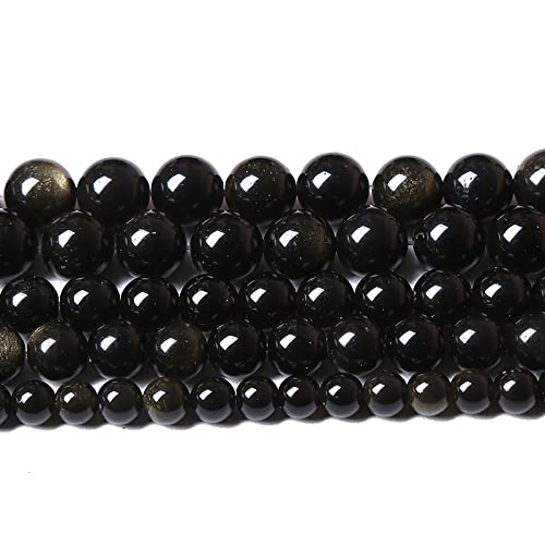 AAA Natural Gold Obsidian Gemstone Beads Energy Healing Power Stones Round Loose Beads for Jewelry Making (16 Count)