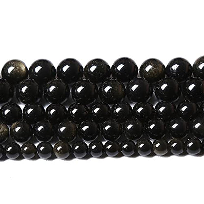 AAA Natural Gold Obsidian Gemstone Beads Energy Healing Power Stones Round Loose Beads for Jewelry Making (16 Count)