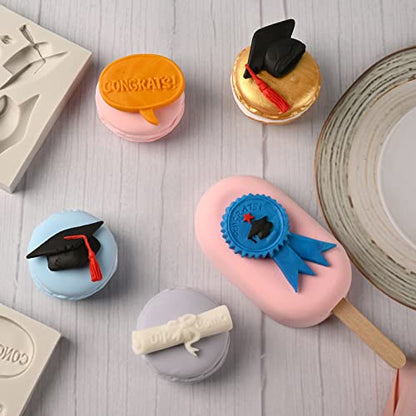 Graduation Fondant Molds Silicone Doctoral Cap Diploma Chocolate Candy Molds Congrats Grad Congratulations Mould Cake Toppers Party Decorations for 2026 Graduation Celebration