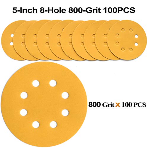 5-Inch 8-Hole Hook and Loop Sanding Discs 800-Grit, 100-Pack (100 Count)