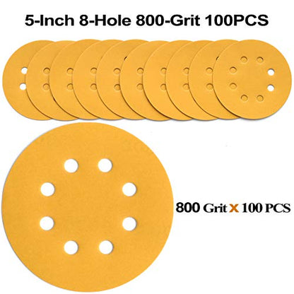 5-Inch 8-Hole Hook and Loop Sanding Discs 800-Grit, 100-Pack (100 Count)