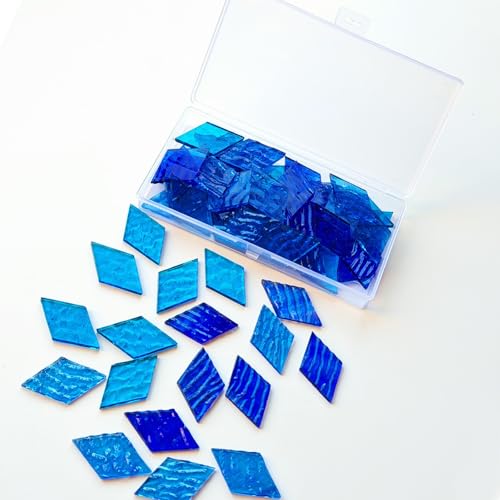 60 Pieces Diamond Shape Blue Mixed Transparent Stained Glass Mosiac Tiles (60 Count)