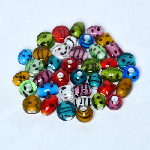 2 3 LB Assorted Glass Dots+Stripe Beads for Jewellery Making (150 Count)