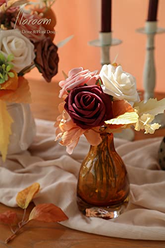 Artificial Flowers 25pcs Real Looking Burgundy Ombre Colors Foam Fake Roses with Stems for DIY Red Wedding Bouquets Bridal Shower Centerpieces Floral Arrangements Party Tables Home Decorations (25 Count)