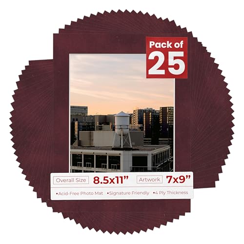 Pack of 25 Acid Free 8.5x11 Mats Bevel Cut for 7x9 Photos (25 Count)