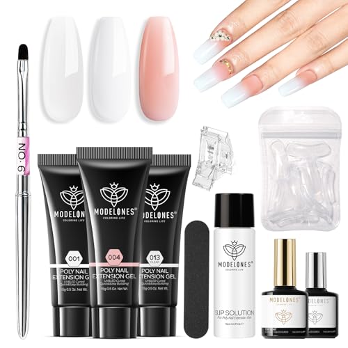 Poly Gel Nail Kit 3 Colors Clear White Apricot with Slip Solution