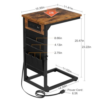 C Shaped End Table with Charging Station
