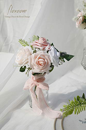 Artificial Flowers 25pcs Real Looking Dark Red Ombre Colors Foam Fake Roses with Stems for DIY Wedding Bouquets Bridal Shower Centerpieces Floral Arrangements Party Tables Home Decorations (25 Count)