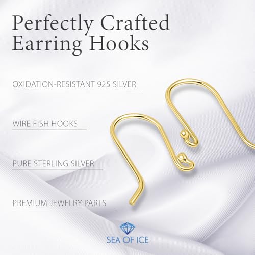 925 Gold flashed Sterling Silver Ear Wires Ball End French Earring Hooks for Drop Dangle Earrings Jewelry Making (24 Count)