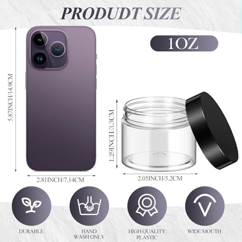 36 Pieces 1 oz Plastic Jars with Lids Wide Mouth Airtight Reusable Container Acrylic Cosmetic Small Jars for Lotions Ointments Travel Toiletries Creams Make up Storage (36 Count)