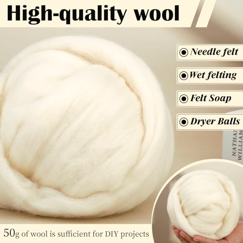 1.76oz White Natural Wool Roving