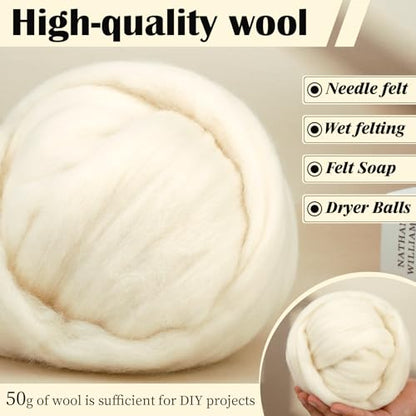 1.76oz White Natural Wool Roving