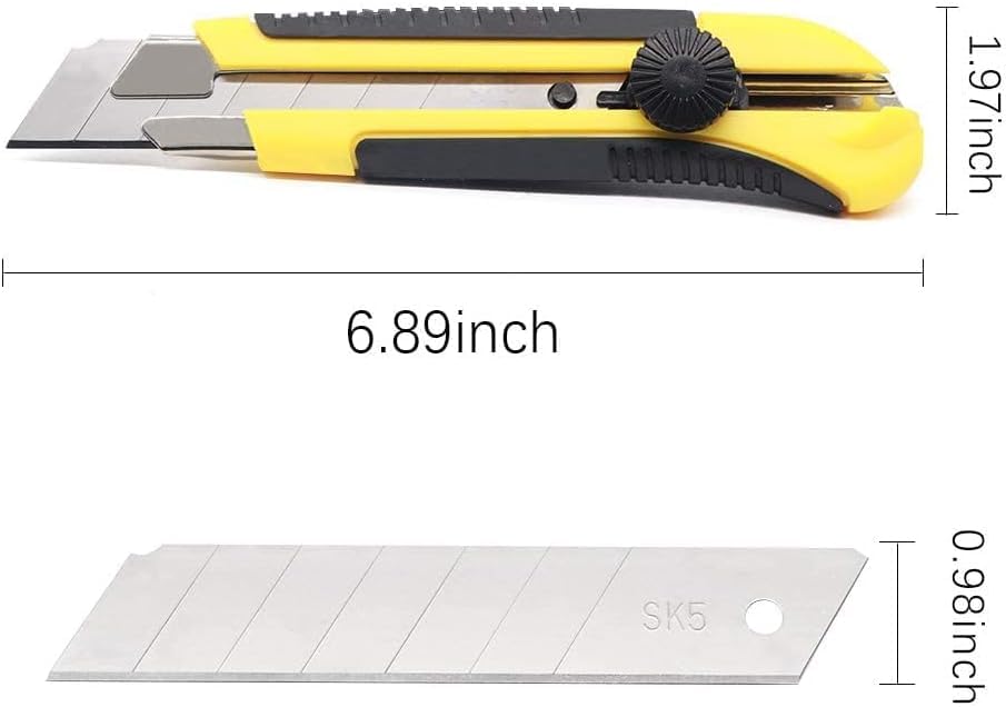 Box Cutter Retractable 25MM Long Utility Knife With 10pcs Blades Refills