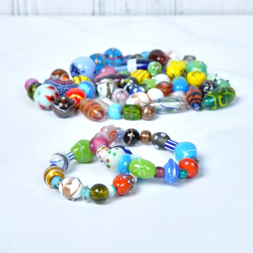 1 2 LB Bag Assorted Lampwork Glass Beads for Jewellery Making (100 Count)