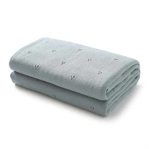 100% Luxury Organic Cotton Pointelle Knit Baby Quilt Blanket for Boys