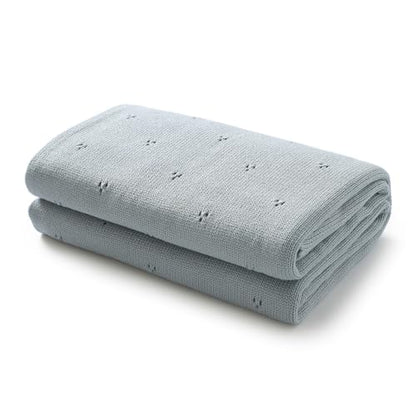 100% Luxury Organic Cotton Pointelle Knit Baby Quilt Blanket for Boys