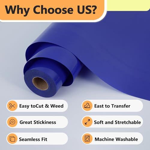 RENLITONG Sapphire Blue Iron on Vinyl 12Inch by 13ft Roll Heat Transfer Vinyl for T (11.2 Ounce)
