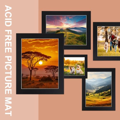 10 Pack Acid Free Black 11x14 Picture Frame Mats for 9x12