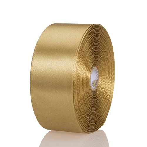 1 1 2 Inch Champaign Gold Solid Satin Ribbon for Gift Wrapping 50 Yds (150 Foot)