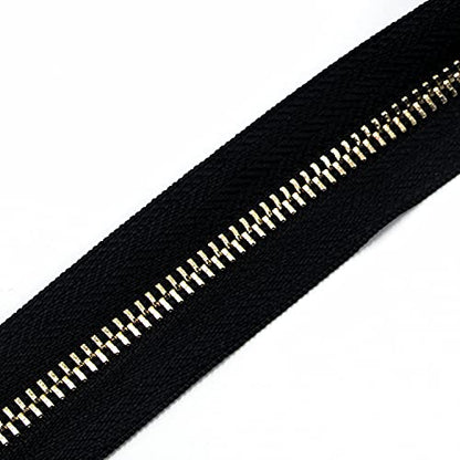5 Metal Zippers Roll Bulk 2 Yards Black Zipper by The Yards with 10 pcs Sliders Light Gold Teeth Zipper for Sewing Bag Craft Backpack