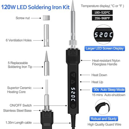 120W LED Soldering Iron Kit 7s Fast Heating Adjustable Temp 356