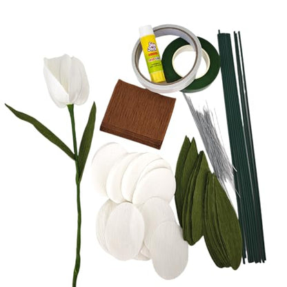 White Tulip Bouquet DIY Crepe Paper Flower for Home Decor