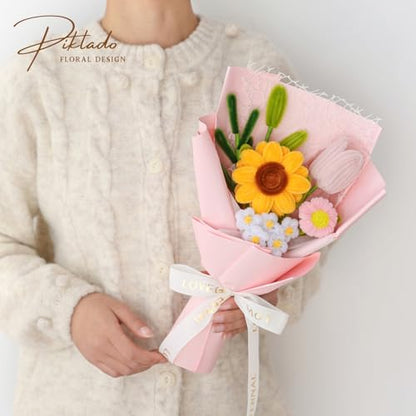 Hand Woven Flower Bouquet Finished（1pcs） for Mother Girlfriend Birthday Gift Wedding Decoration Crochet Artificial Flower