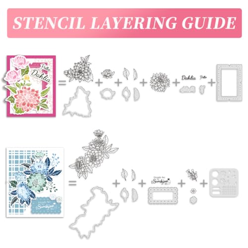 Realistic Dahlia Layering Stencils Set for Card Making