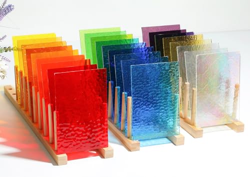 26 Sheets Transparent Stained Glass Sheets Packs for Art Crafts (26 Count)