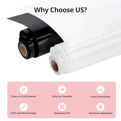 White and Black 12" x 5ft HTV Vinyl Rolls (2 Count)