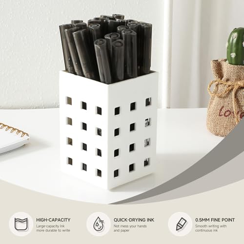 Black Fine Point Gel Pens 12Pcs 0.5mm Gel Ballpoint Pens Black Liquid Ink Pens No Smear No Bleed (12 Count)