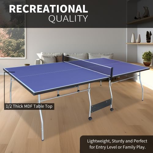 8ft/9ft Mid-Size Table Tennis Table Foldable & Portable Ping Pong Table Set for Indoor Games with Net, 2 Table Tennis Paddles and 3 Balls