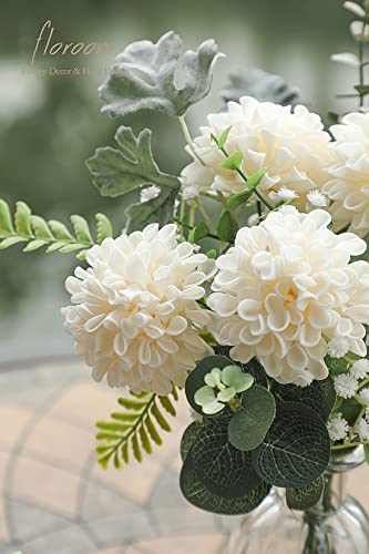 Artificial Dahlia Flowers 25pcs Real Looking Cream Foam Fake Roses with Stems for DIY Wedding Bouquets Bridal Shower Centerpieces Floral Arrangements Party Tables Home Decoration (25 Count)